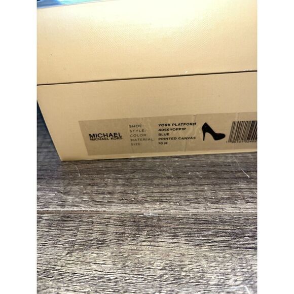 Michael by Michael Kors York Platform Blue printed canvas Heels Size 10 With Box - Picture 6 of 6